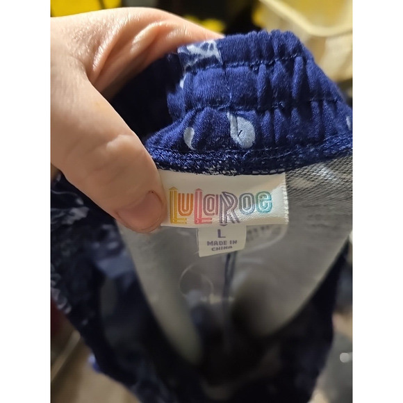 LuLaRoe Blue Floral Print High Rise Athleisure Jogger Pants Womans Size Large - Picture 3 of 4